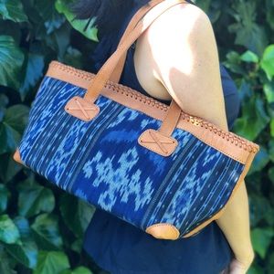 New TLC&you Ayana Satchel - Blue/black Ikat Fabric Handbag